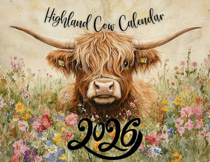 🐮Hochlandrinder-Kalender 2026 – Rustikale Bauernhaus-Wandkunst & Monatsplaner📅