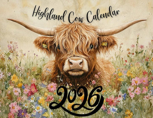 🐮Hochlandrinder-Kalender 2026 – Rustikale Bauernhaus-Wandkunst & Monatsplaner📅