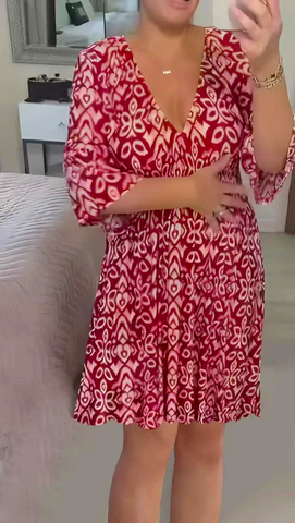 (🔥Big Sale - 48% OFF🔥 Free Shipping)Mini Print V-neck Dress