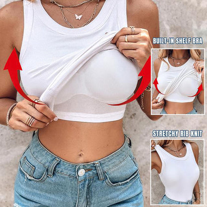 💖Ribbestrikket, elastisk topp med hylle-BH
