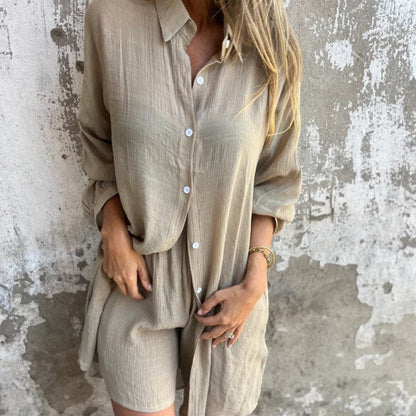⏳Begrenzte Zeit 50% Rabatt💥Zweiteiliges Set aus lässigem Langarmshirt und Shorts für Damen