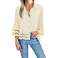 Bluse mit einfarbigem Revers, ausgestellten Ärmeln und Cut-out am Saum
