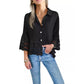 Bluse mit einfarbigem Revers, ausgestellten Ärmeln und Cut-out am Saum