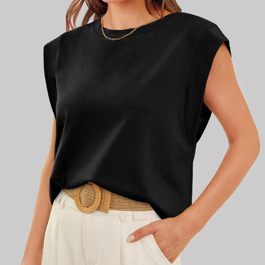 🌸SOMMERANGEBOT - 50% RABATT🌸 Sommerliches einfarbiges Top mit Rundhalsausschnitt und Kapuzenärmeln