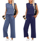 💕50% OFF🌺2025 Neue Frauen Casual Cap Sleeve Top Wide Leg Crop Pants Zweiteilige Set