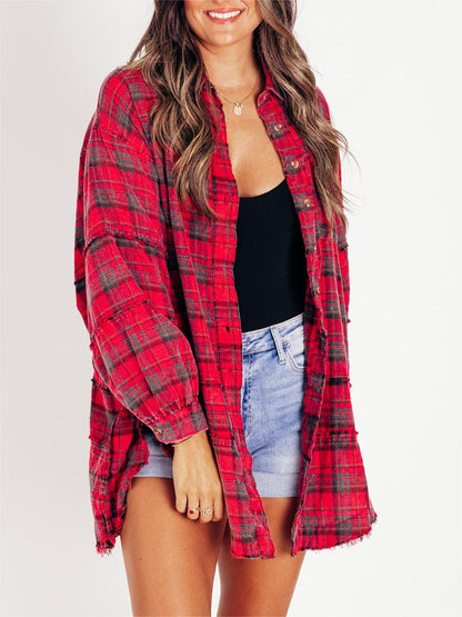 ⏳Begrenzte Zeit 50% Rabatt💥Mineral Washed Button-Down-Karohemd für Damen