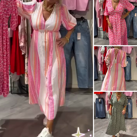 🏖️Summer Cooler Deal: 57% OFF!!! 🎀Damen V-Ausschnitt bedrucktes Kleid