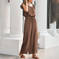 Einfarbiger, plissierter Jumpsuit mit quadratischem Ausschnitt für Damen