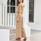 Einfarbiger, plissierter Jumpsuit mit quadratischem Ausschnitt für Damen