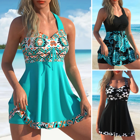 💥LETZTER TAG VERKAUF 50% RABATT💥Damen Pflanzen Druck V-Ausschnitt Badekleid & Tankini Set