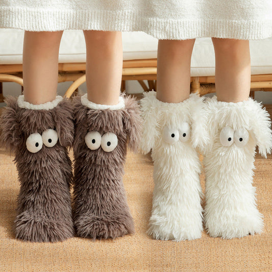 📢📢18,99 Kaufen Sie 1, erhalten Sie 1 kostenlos!!!💗LETZTER TAG VERKAUF 50% RABATT⚡50.000 VERKAUFT💕Damen Plüsch Hausschuhe Socken Bodensocken Winter Zuhause Indoor Verdicktes Fleece-Futter Rutschfeste Erwachsene Damen Plüsch Schnee Socken Schuhüberzüge